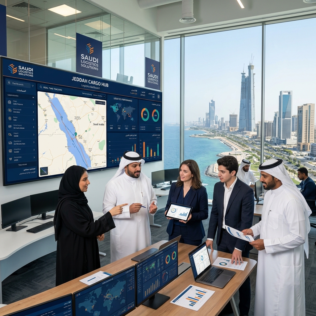 Corelink Logistics professional team in modern Jeddah office